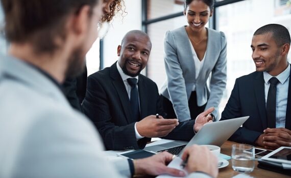 You guys came up with some great ideas... Shot of a group of businesspeople discussing something on a laptop